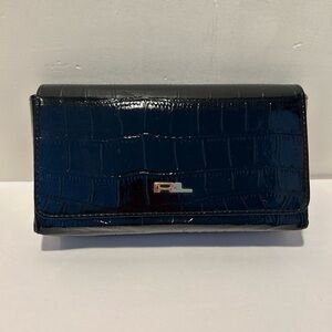 Ralph Lauren Patent Croc-Embossed Fold Wallet in black